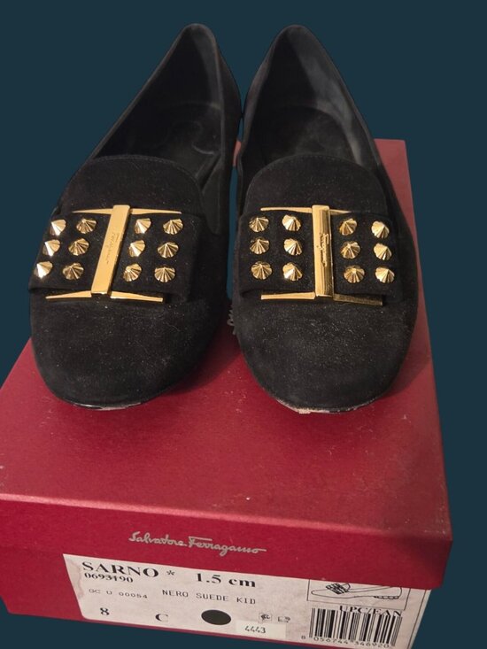 Salvatore Ferragamo Shoes - Salvatore Ferragamo Sarno Studded Loafers Black Suede Sz 8C - W/ Original Box
